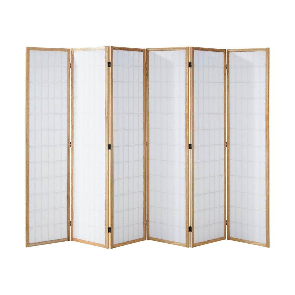 6 Panel Room Divider Timber Farbic Natural | Natural colour