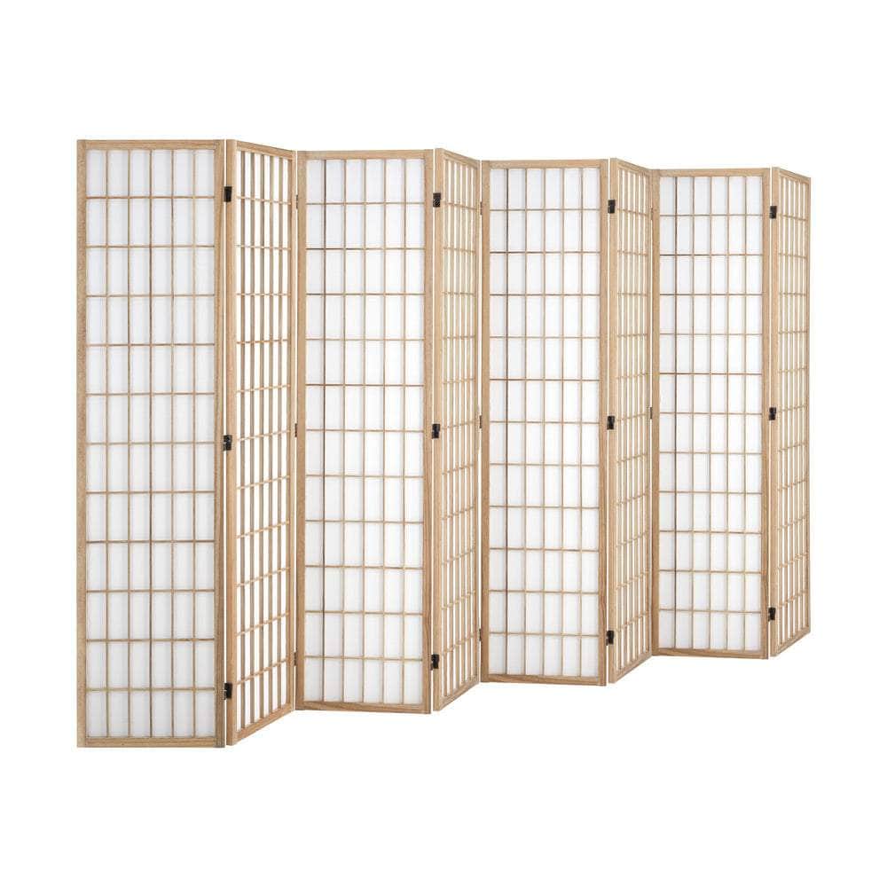 6 Panel Room Divider Timber Farbic Natural with Room Divider