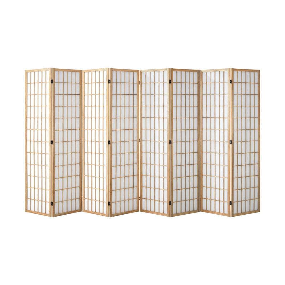 6 Panel Room Divider Timber Farbic Natural with Natural colour