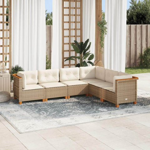 6 Pcs Garden Sofa Set with Cushions Beige - Poly Rattan
