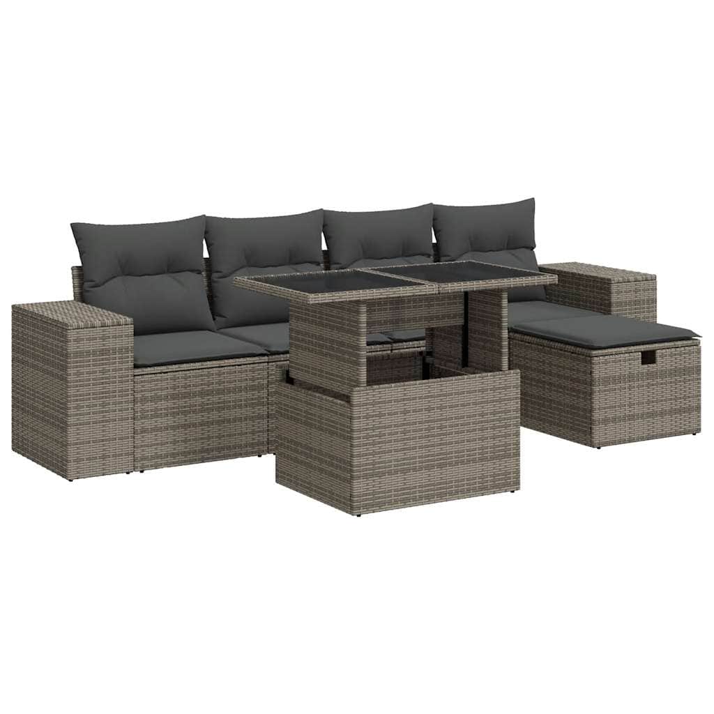 Outdoor Furniture Sets - 6 Pcs Garden Sofa Set with Cushions Grey - Durable & Chic