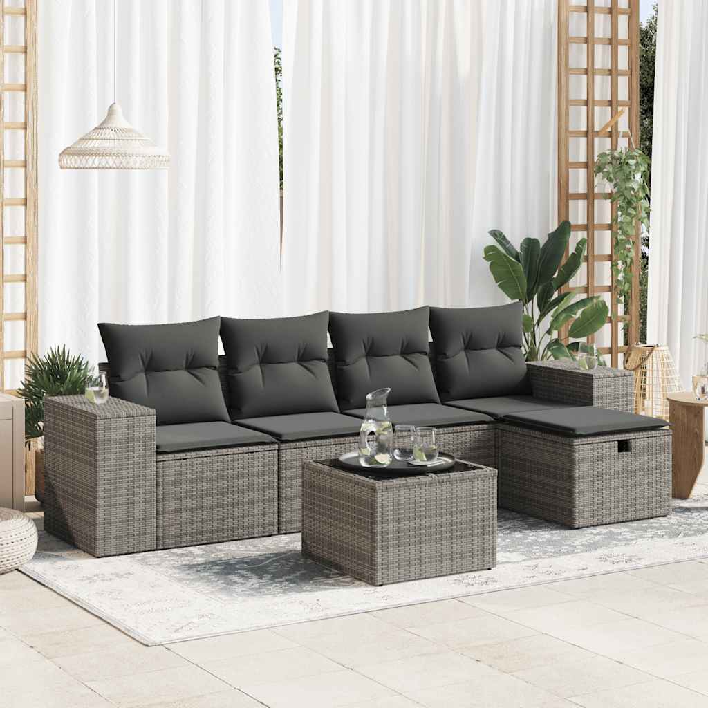 6 Pcs Garden Sofa Set with Cushions Grey - Durable & Chic, Outdoor Furniture Sets