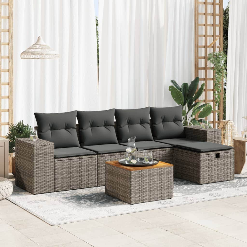 6 Pcs Garden Sofa Set with Cushions Grey - Durable & Chic, 6 Pcs