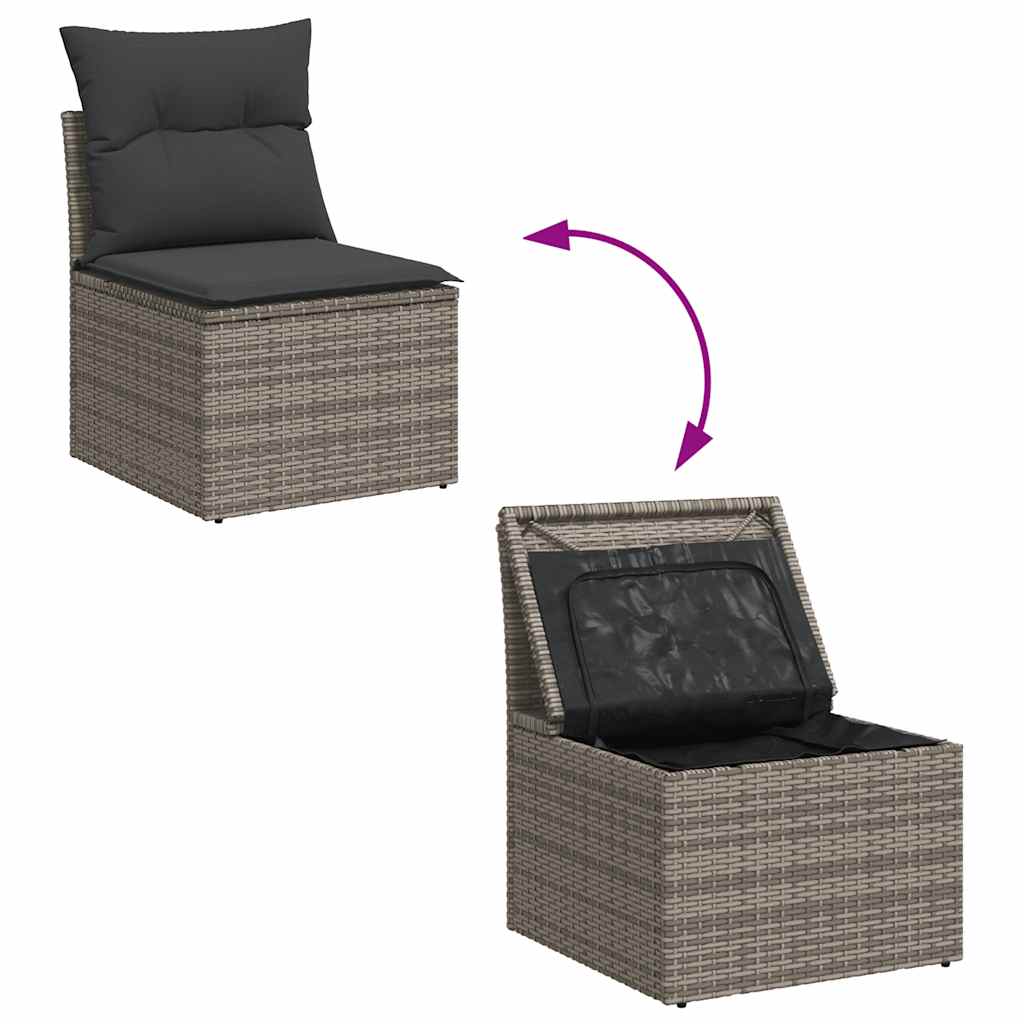 Rattan finish - 6 Pcs Garden Sofa Set with Cushions Grey Poly Rattan - Garden Comfort