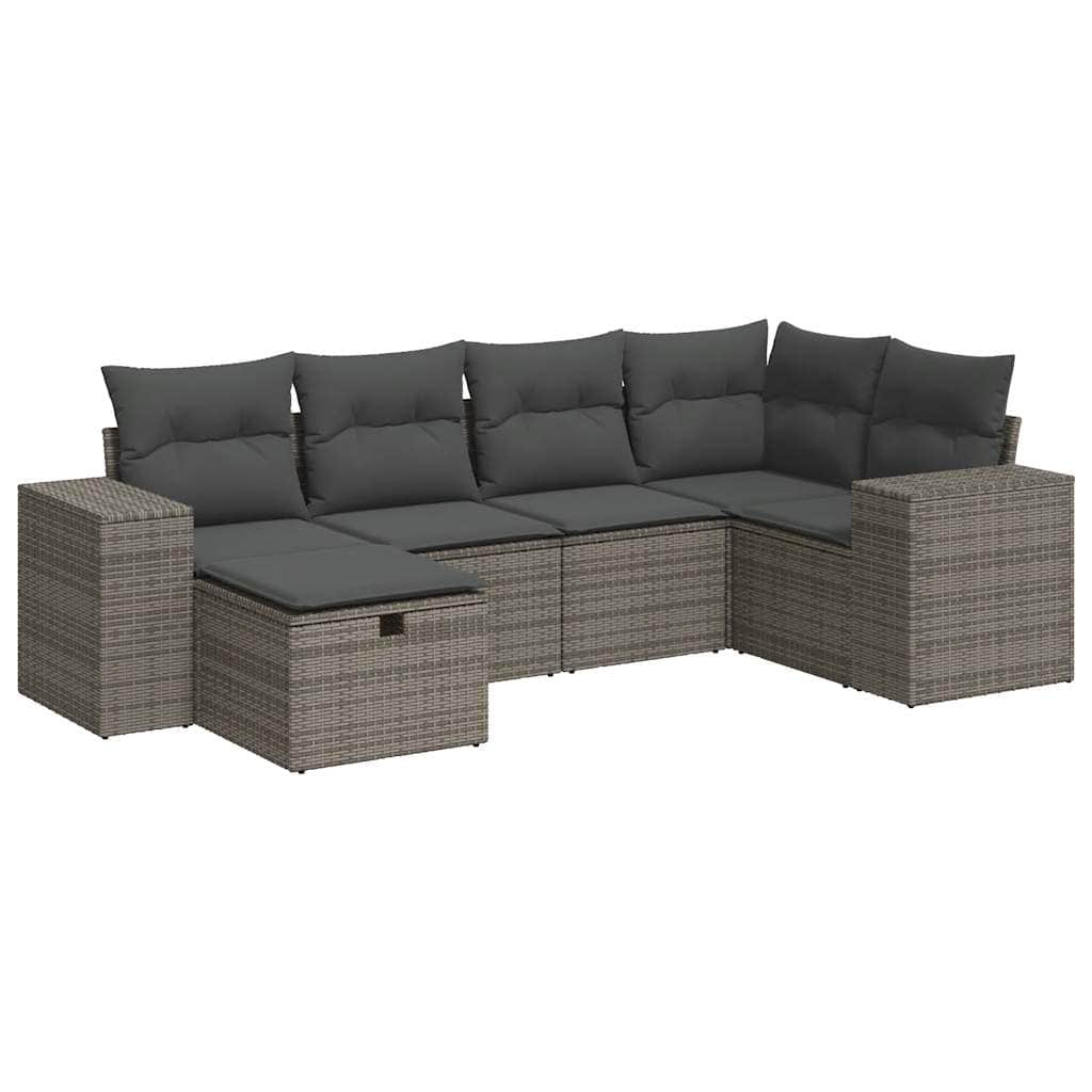 6 Pcs - 6 Pcs Garden Sofa Set with Cushions Grey Poly Rattan - Outdoor Comfort