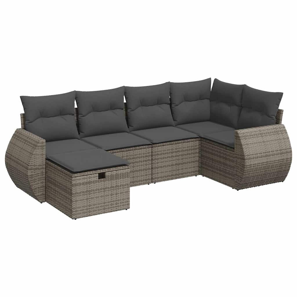 6 Pcs - 6 Pcs Garden Sofa Set with Cushions Grey Poly Rattan - Stylish Comfort