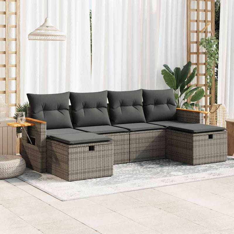 6 Pcs Garden Sofa Set with Cushions Poly Rattan - Outdoor Living with 6 Pcs