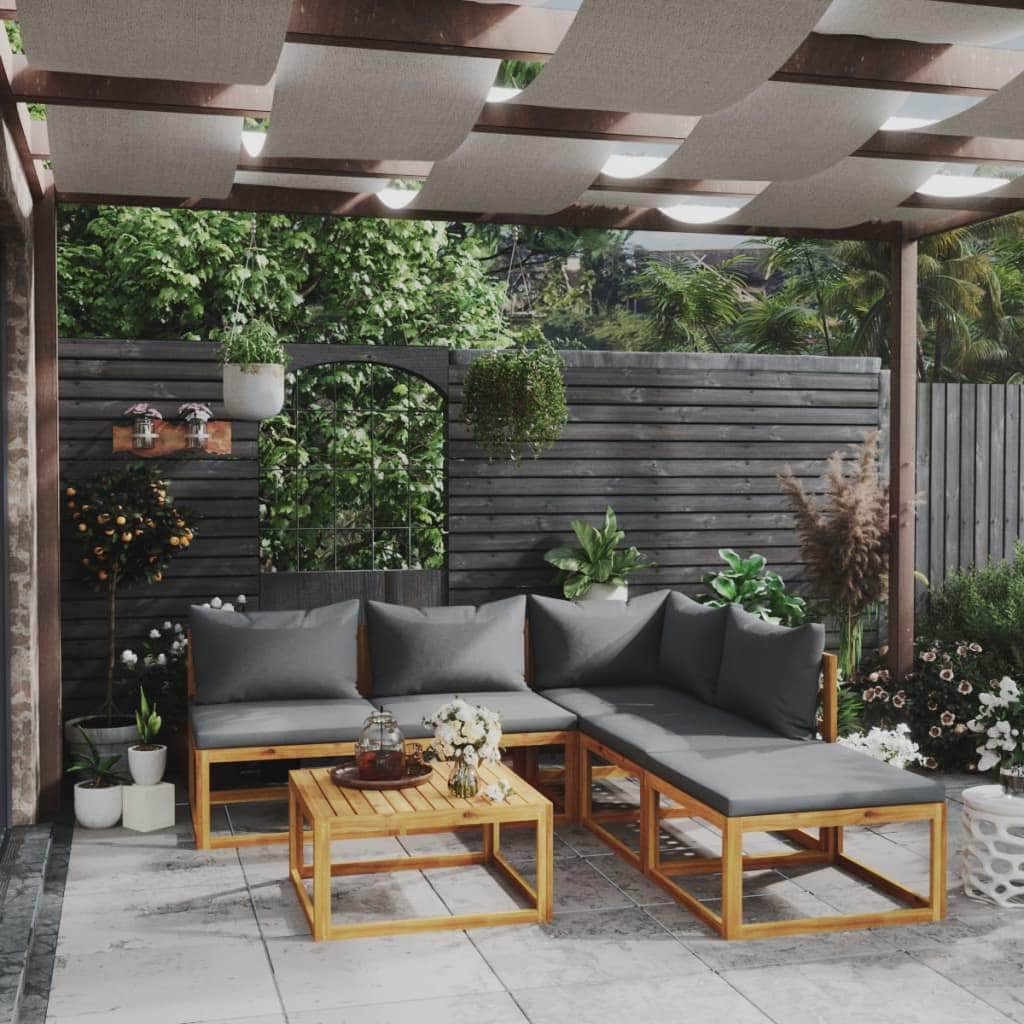 6  Piece Garden Lounge Set with Cushion Solid Acacia Wood