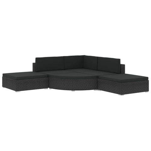 6 Piece Garden Lounge Set with Cushions Poly Rattan Black