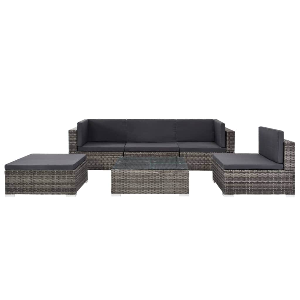 6 Piece Garden Lounge Set with Cushions Poly Rattan Grey