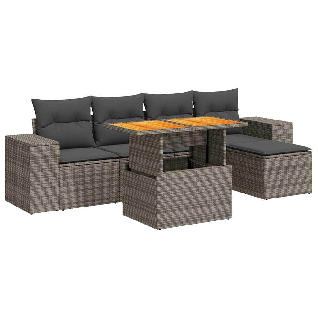 Grey colour - 6 Piece Garden Sofa Set with Cushions Grey Poly Rattan - Outdoor Luxury