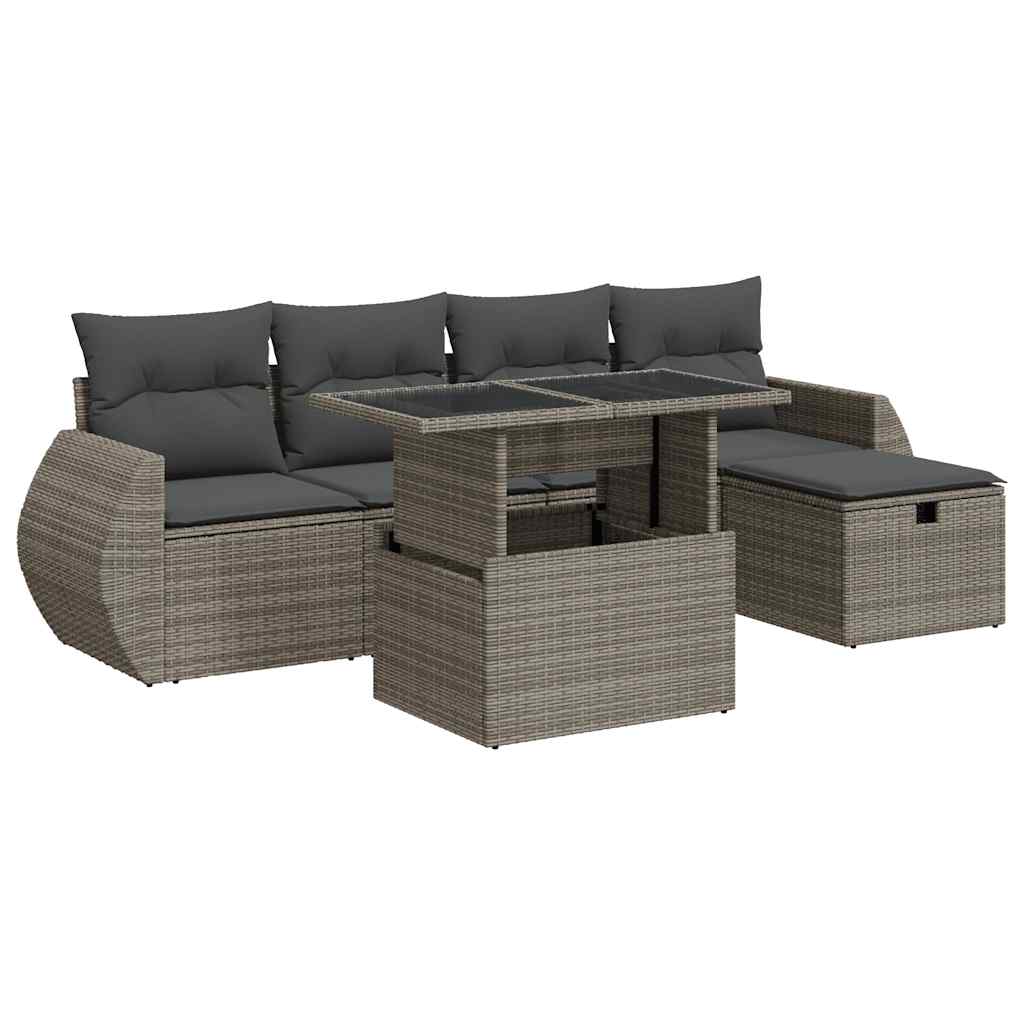 Rattan finish - 6 Piece Garden Sofa Set with Cushions Poly Rattan - Outdoor Living