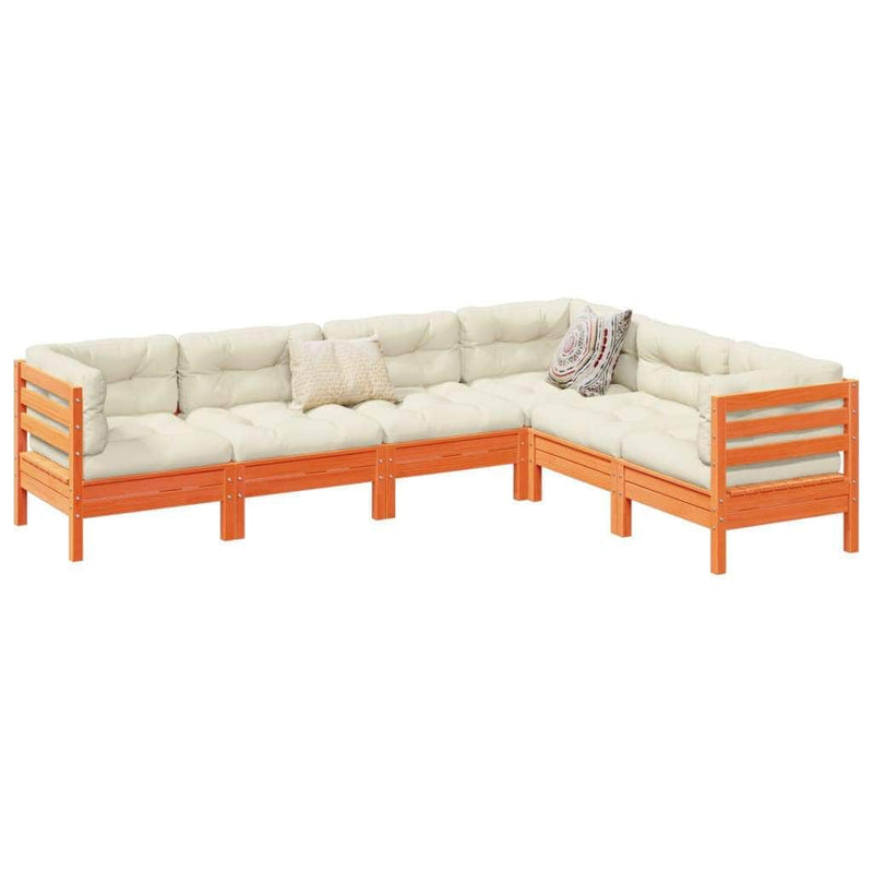 Brown colour - 6-Piece Garden Sofa Set with Cushions Wax Brown