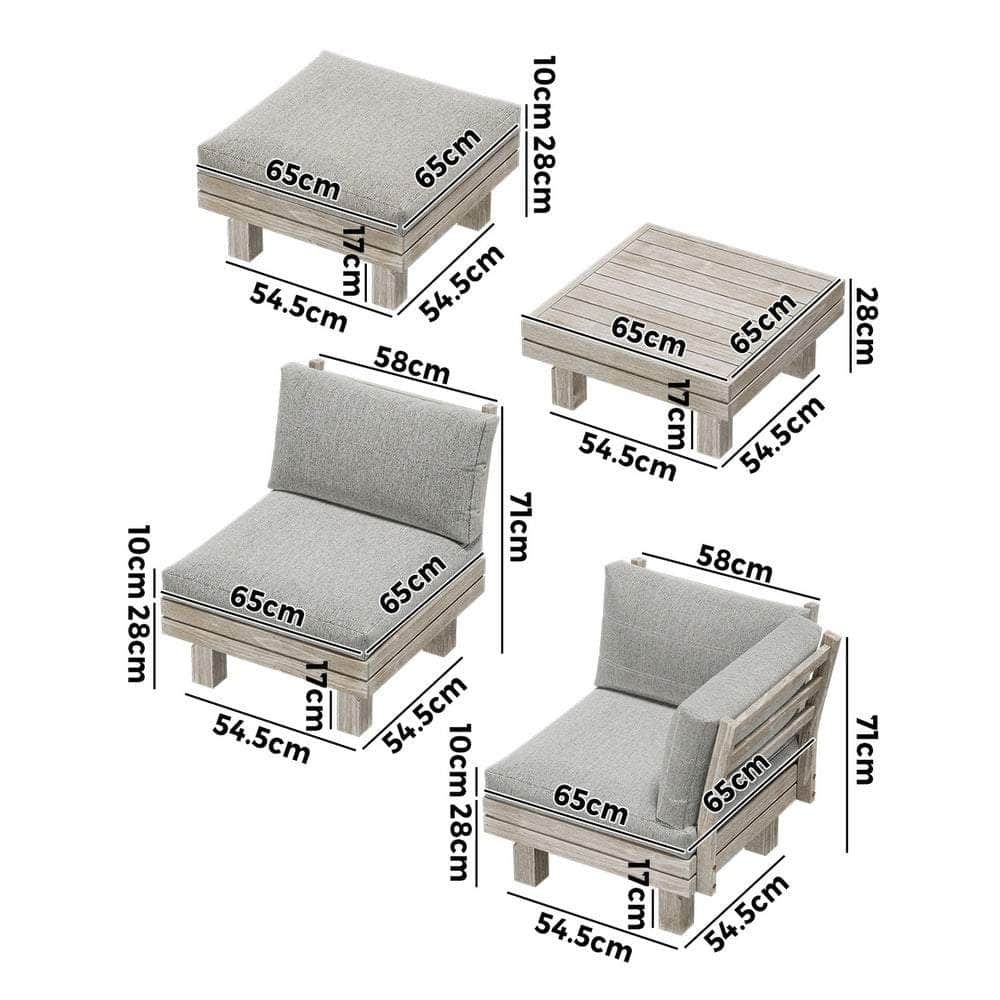 6 Piece Outdoor Furniture Sofa Set Wooden Lounge Setting
