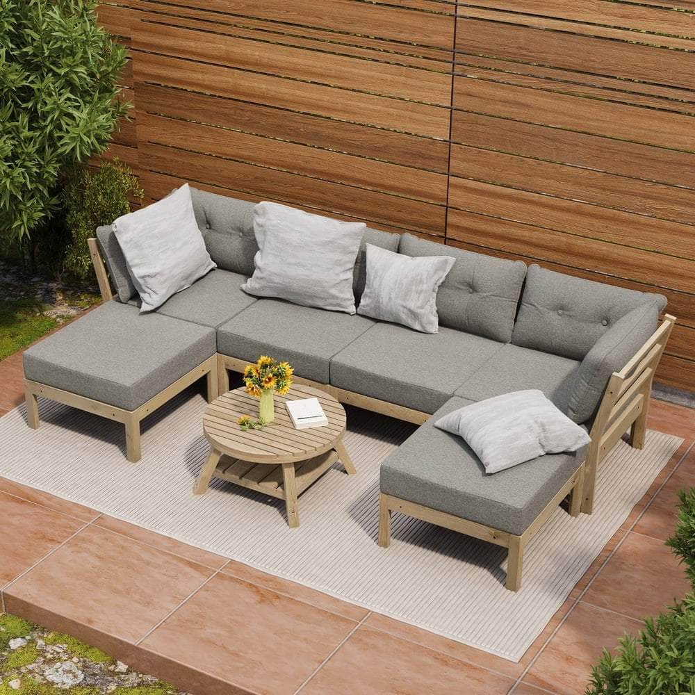 6-Piece Outdoor Lounge Sofa Set Garden Patio Rattan Furniture Grey