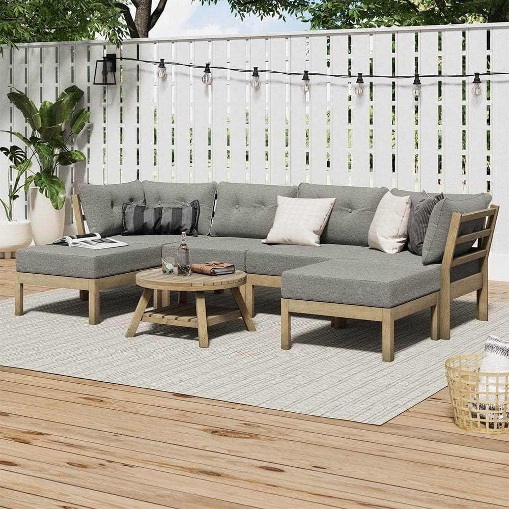 6-Piece Outdoor Lounge Sofa Set Garden Patio Rattan Furniture Grey
