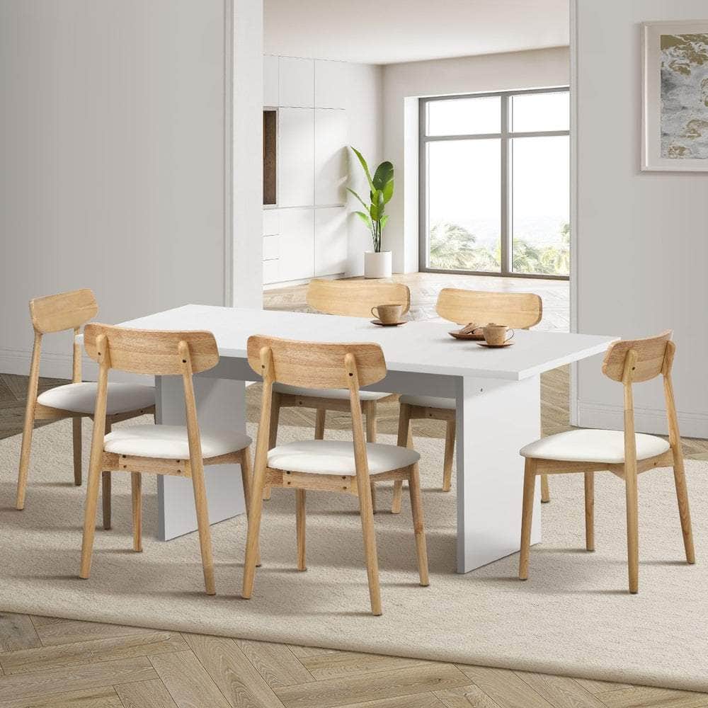 6-Seater Dining Table and Chairs Set Wooden Black & White for Kitchen or Dining Room