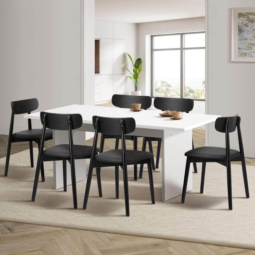 6-Seater Dining Table and Chairs Set Wooden Black & White for Kitchen or Dining Room