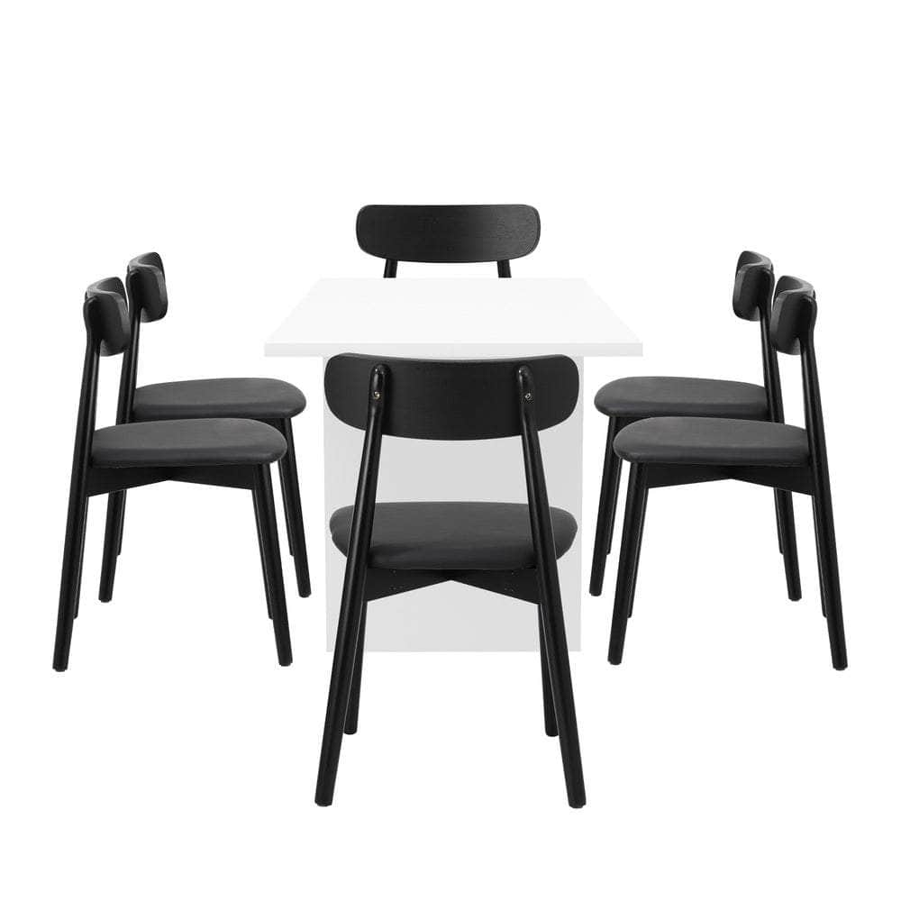 6-Seater Dining Table and Chairs Set Wooden Black & White for Kitchen or Dining Room