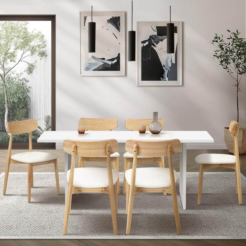 6-Seater Dining Table and Chairs Set Wooden Black & White for Kitchen or Dining Room