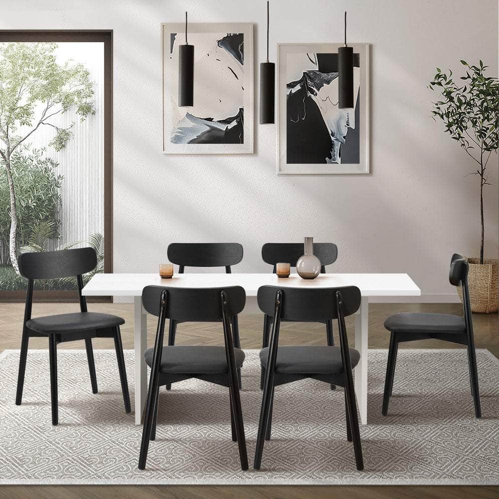 6-Seater Dining Table and Chairs Set Wooden Black & White for Kitchen or Dining Room