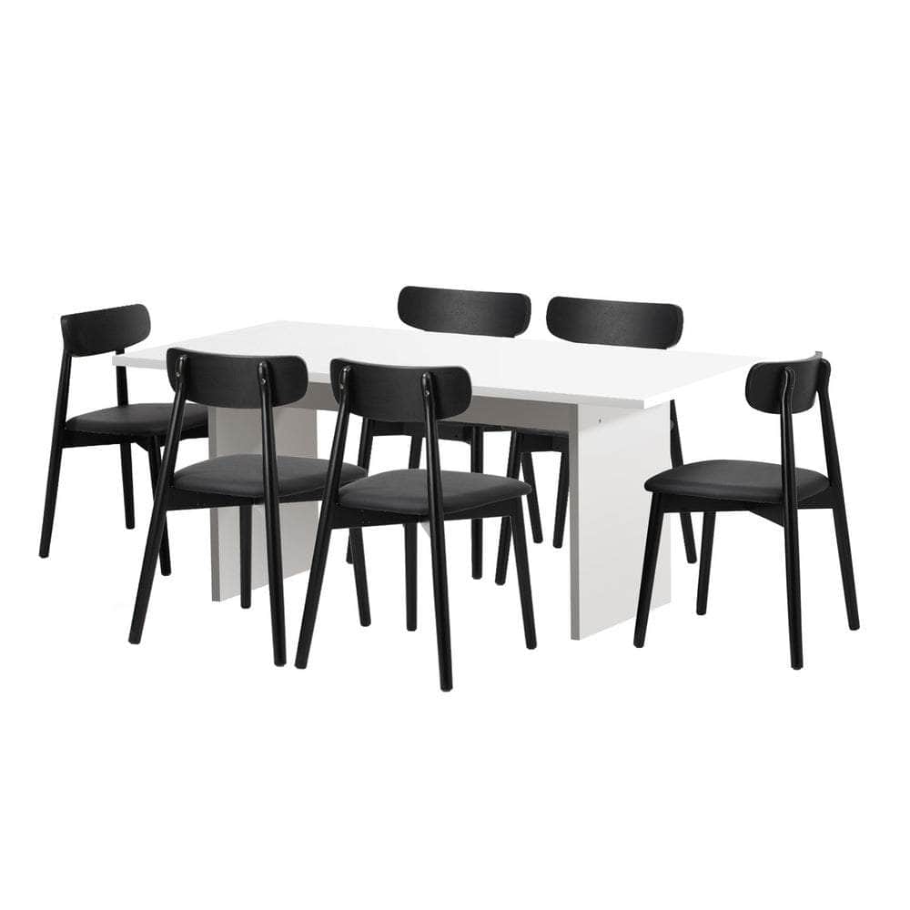 6-Seater Dining Table and Chairs Set Wooden Black & White for Kitchen or Dining Room