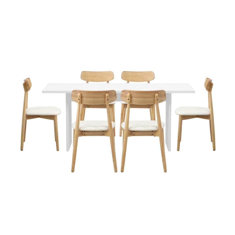 6-Seater Dining Table and Chairs Set Wooden Black & White for Kitchen or Dining Room