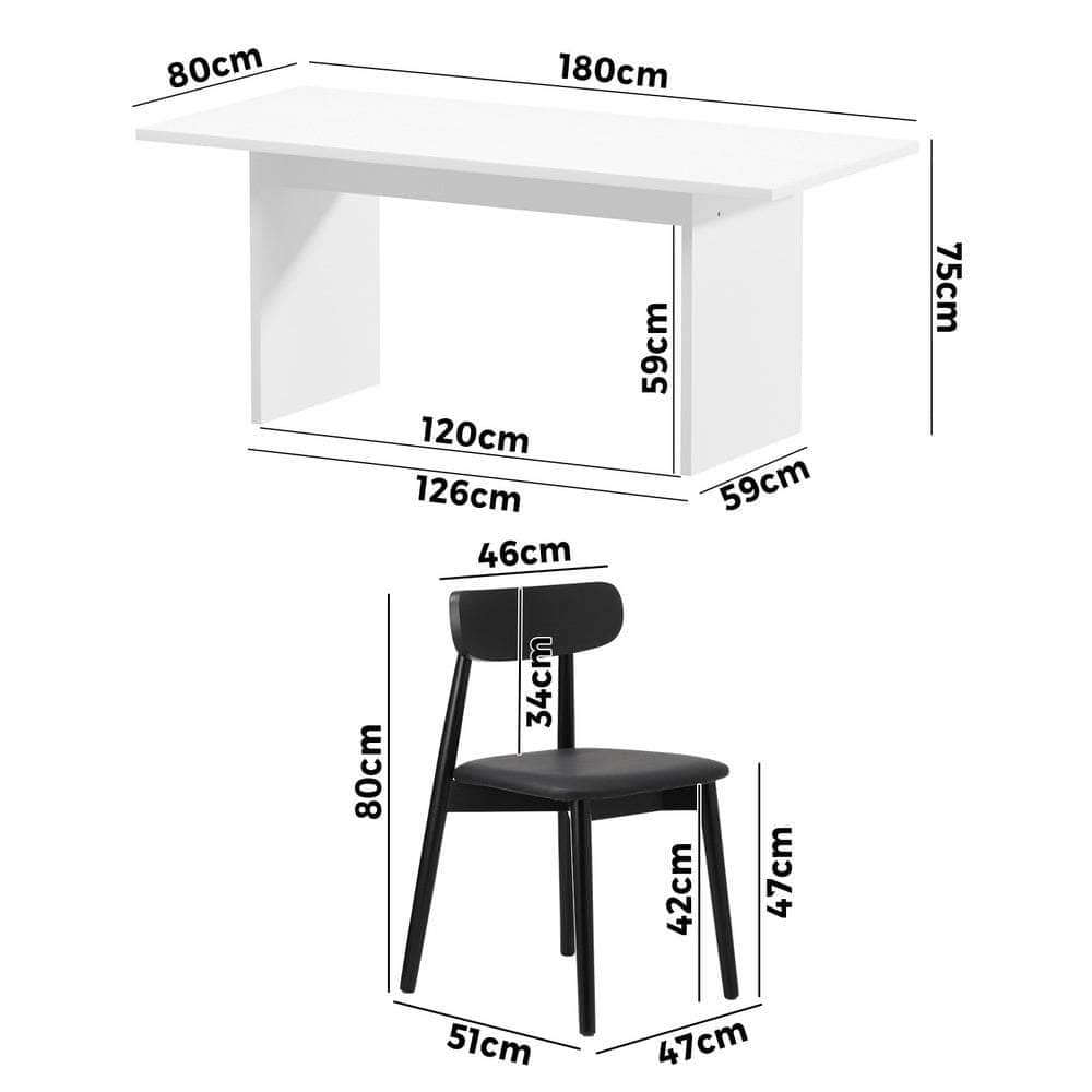 6-Seater Dining Table and Chairs Set Wooden Black & White for Kitchen or Dining Room