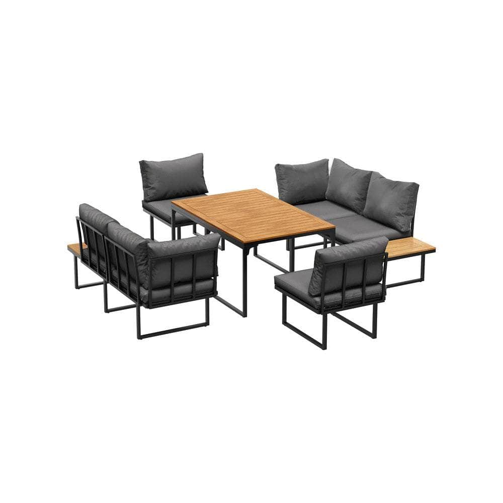 6 Seater Outdoor Dining Sofa Lounge 2 Side Table Grey
