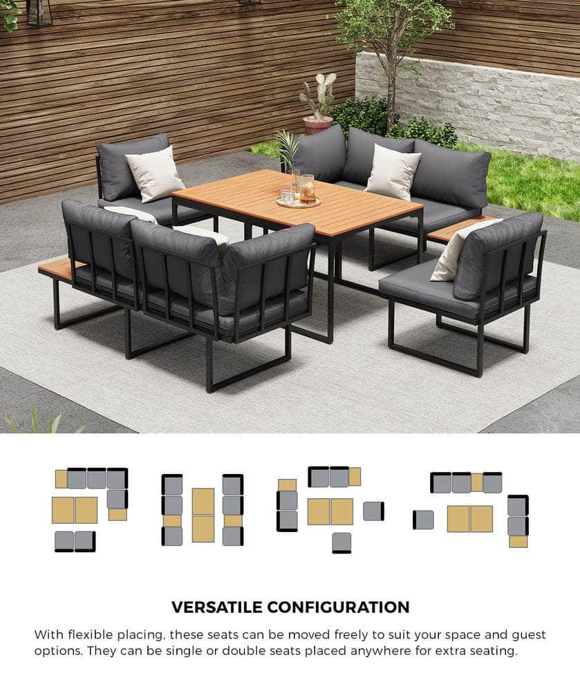 6 Seater Outdoor Dining Sofa Lounge 2 Side Table Grey