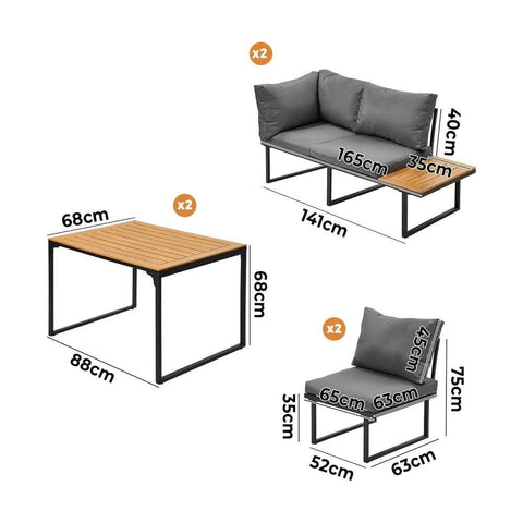 6 Seater Outdoor Dining Sofa Lounge 2 Side Table Grey