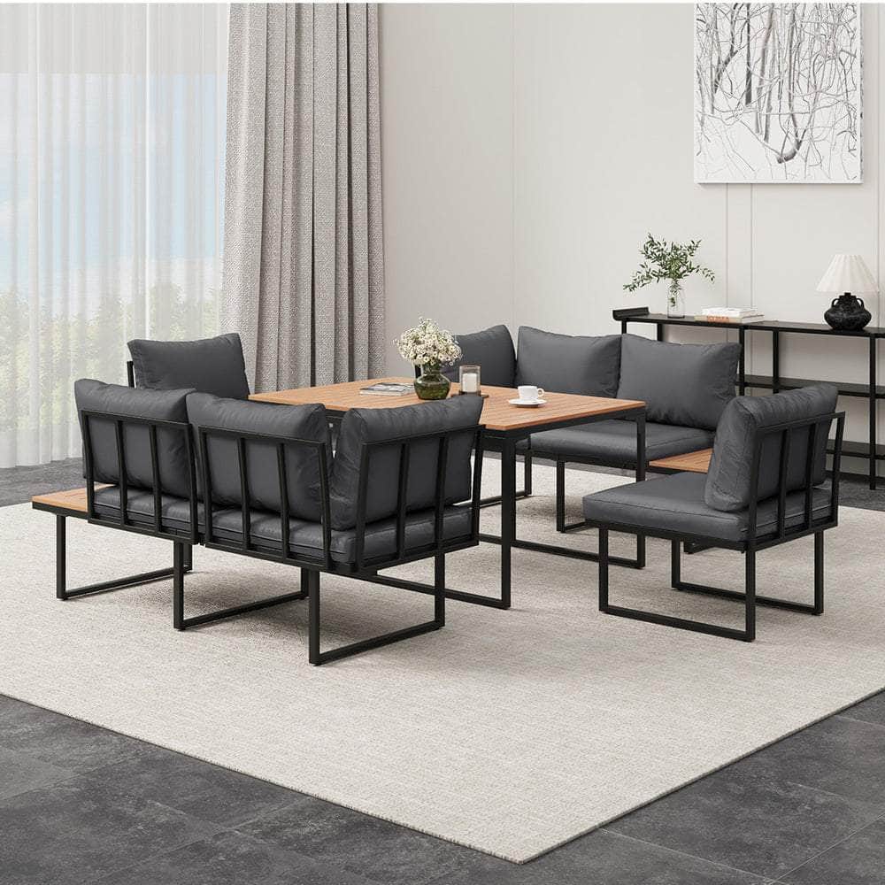 6 Seater Outdoor Dining Sofa Lounge 2 Side Table Grey