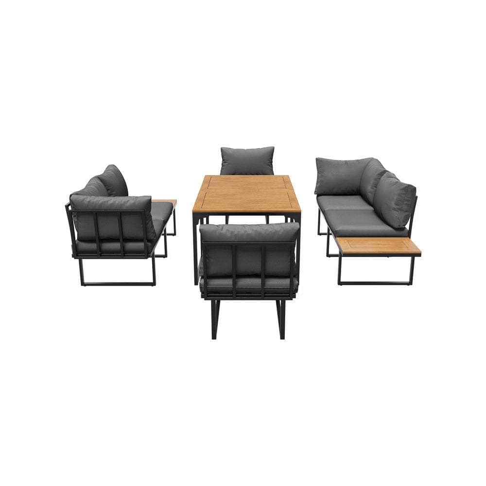 6 Seater Outdoor Dining Sofa Lounge 2 Side Table Grey