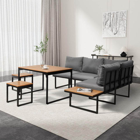 6 Seater Outdoor Dining Sofa Set Lounge Furniture Grey & White