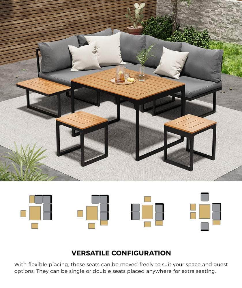 6 Seater Outdoor Dining Sofa Set Lounge Furniture Grey & White