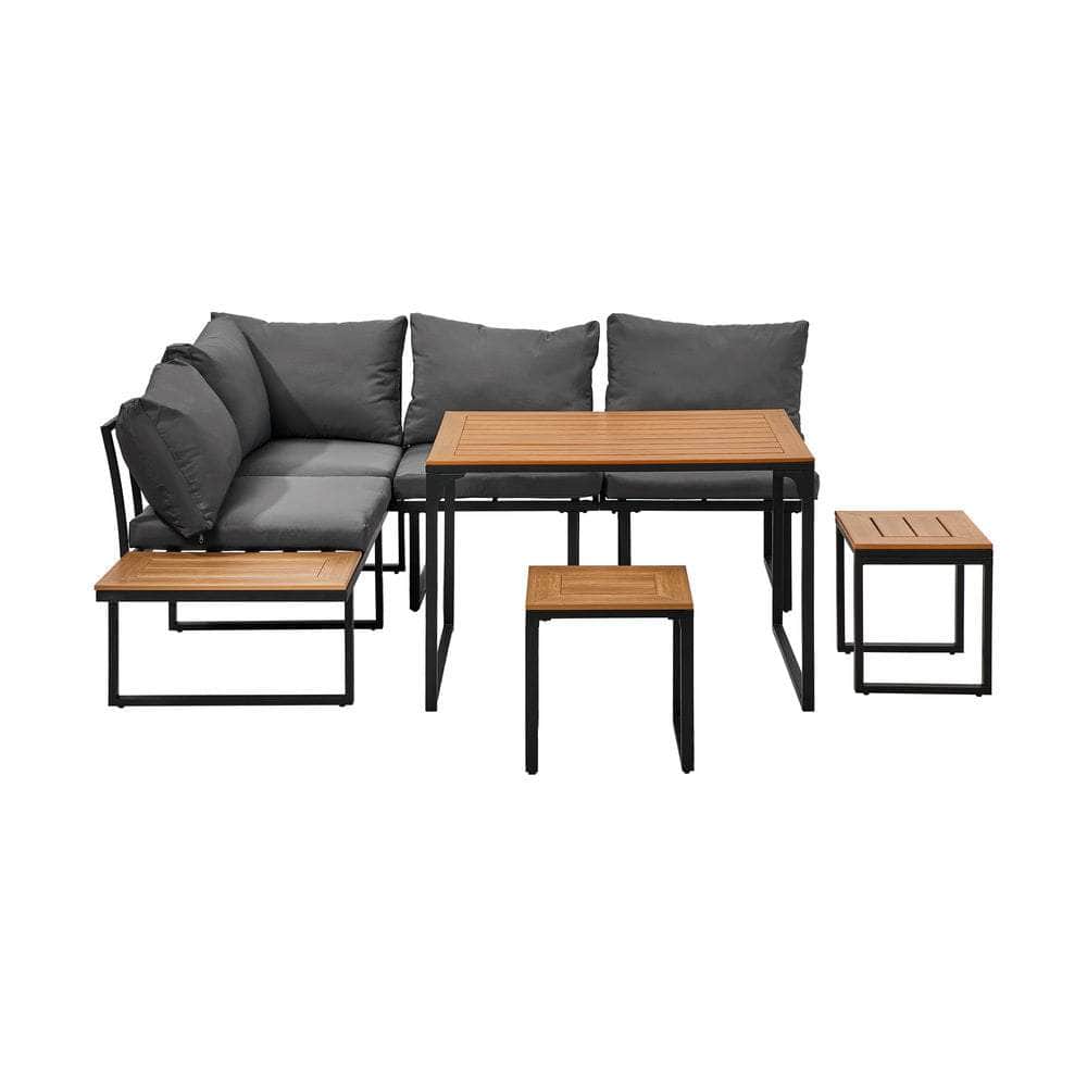 6 Seater Outdoor Dining Sofa Set Lounge Furniture Grey & White