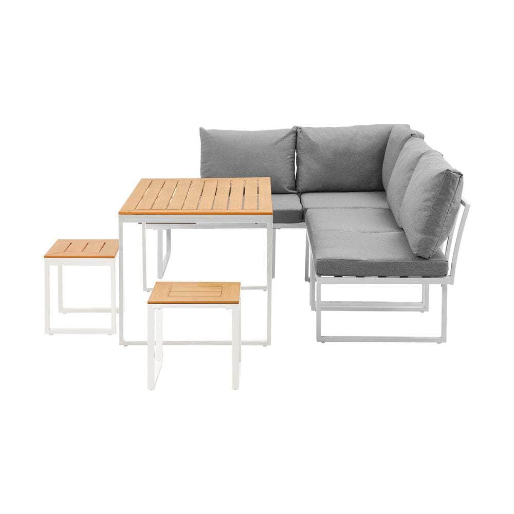 6 Seater Outdoor Dining Sofa Set Lounge Furniture Grey & White
