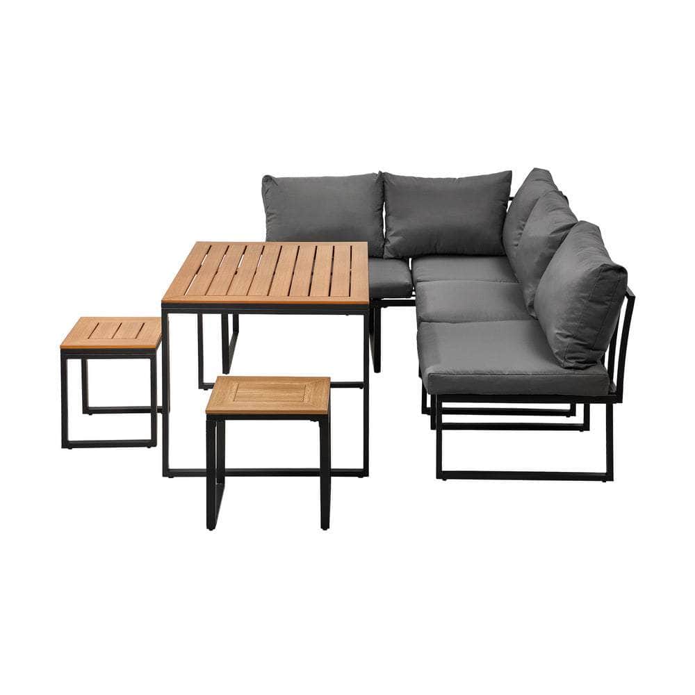 6 Seater Outdoor Dining Sofa Set Lounge Furniture Grey & White