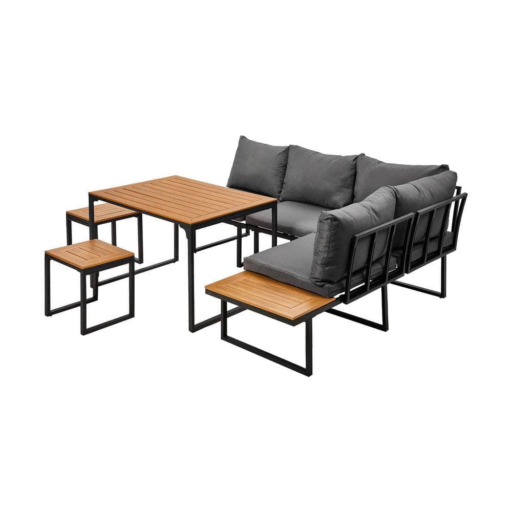 6 Seater Outdoor Dining Sofa Set Lounge Furniture Grey & White