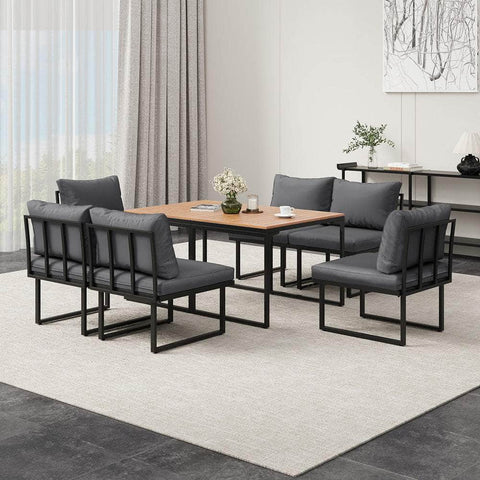 6 Seater Outdoor Dining Sofa Set with Cushions Grey