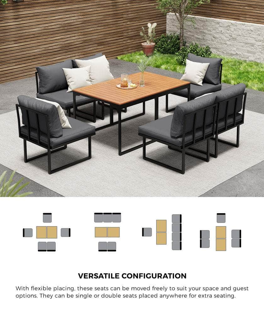 6 Seater Outdoor Dining Sofa Set with Cushions Grey