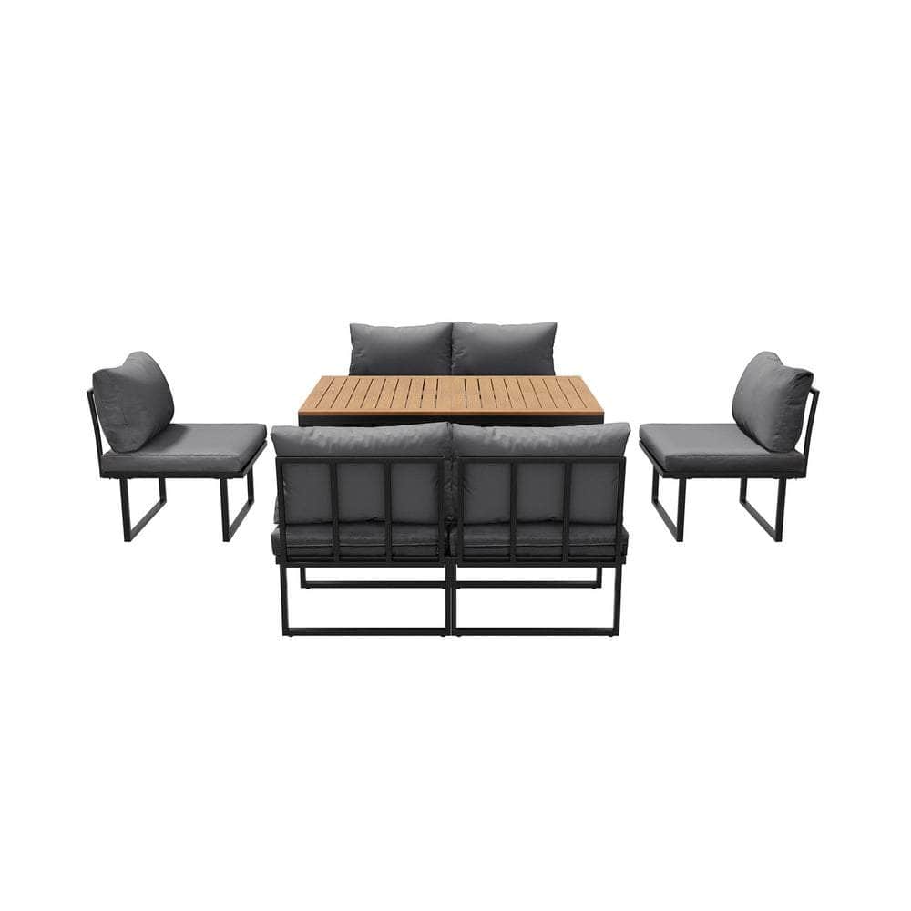 6 Seater Outdoor Dining Sofa Set with Cushions Grey