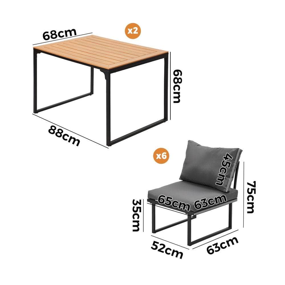 6 Seater Outdoor Dining Sofa Set with Cushions Grey