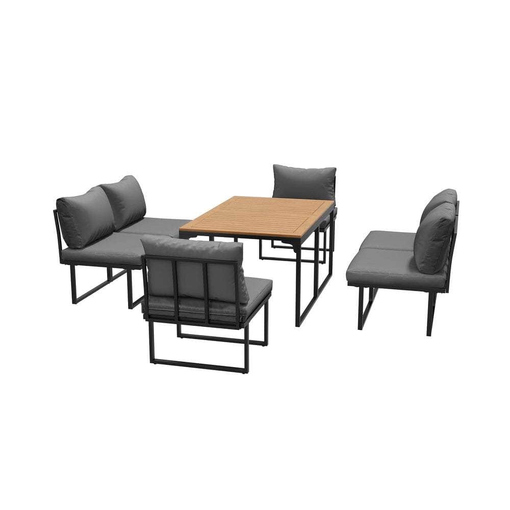 6 Seater Outdoor Dining Sofa Set with Cushions Grey