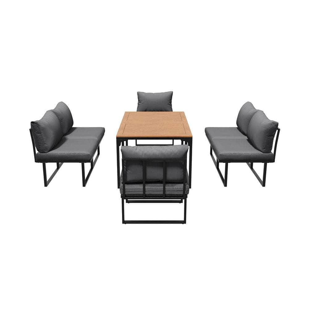 6 Seater Outdoor Dining Sofa Set with Cushions Grey