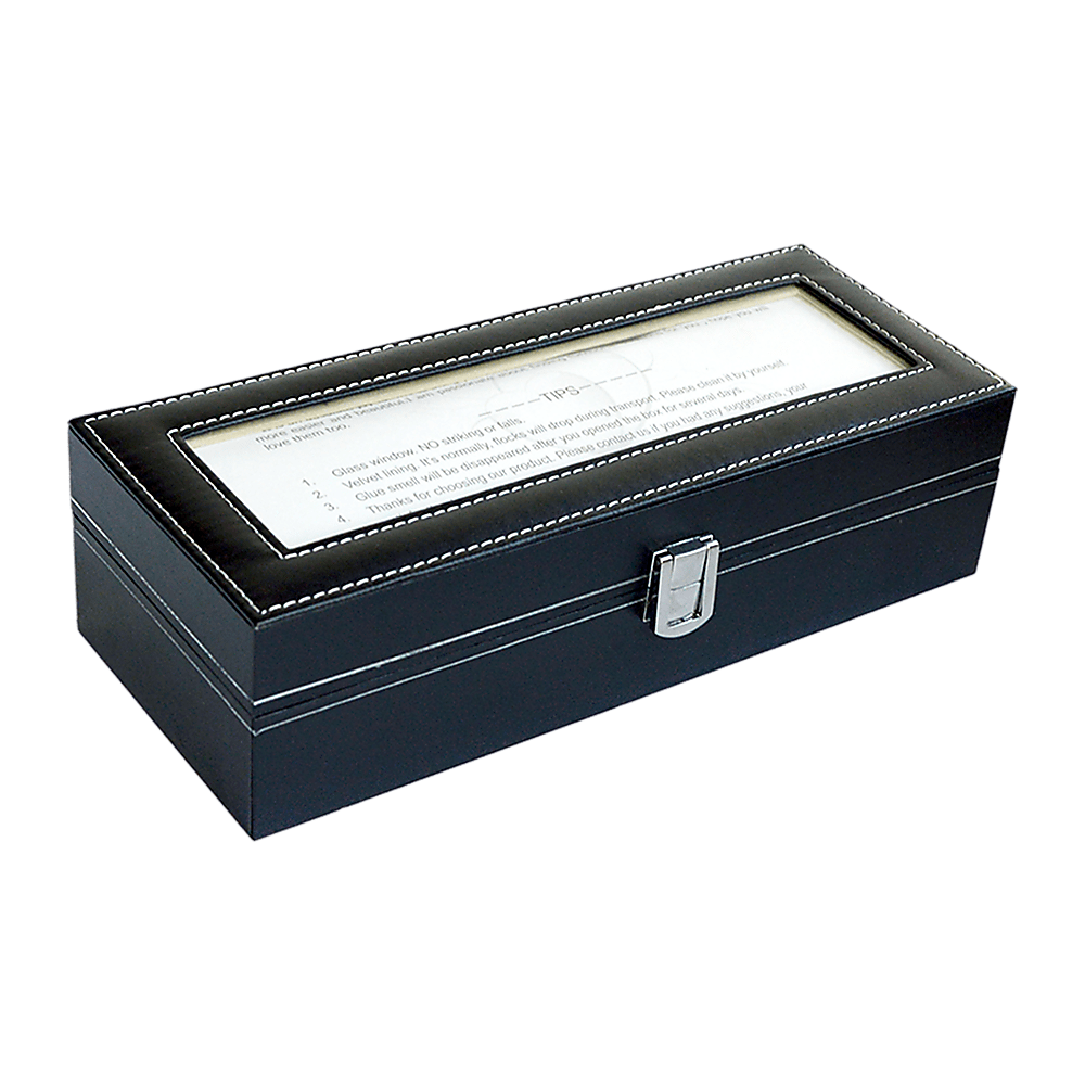 6 Slot Mens Watch Display Case Box Black Pu Leather