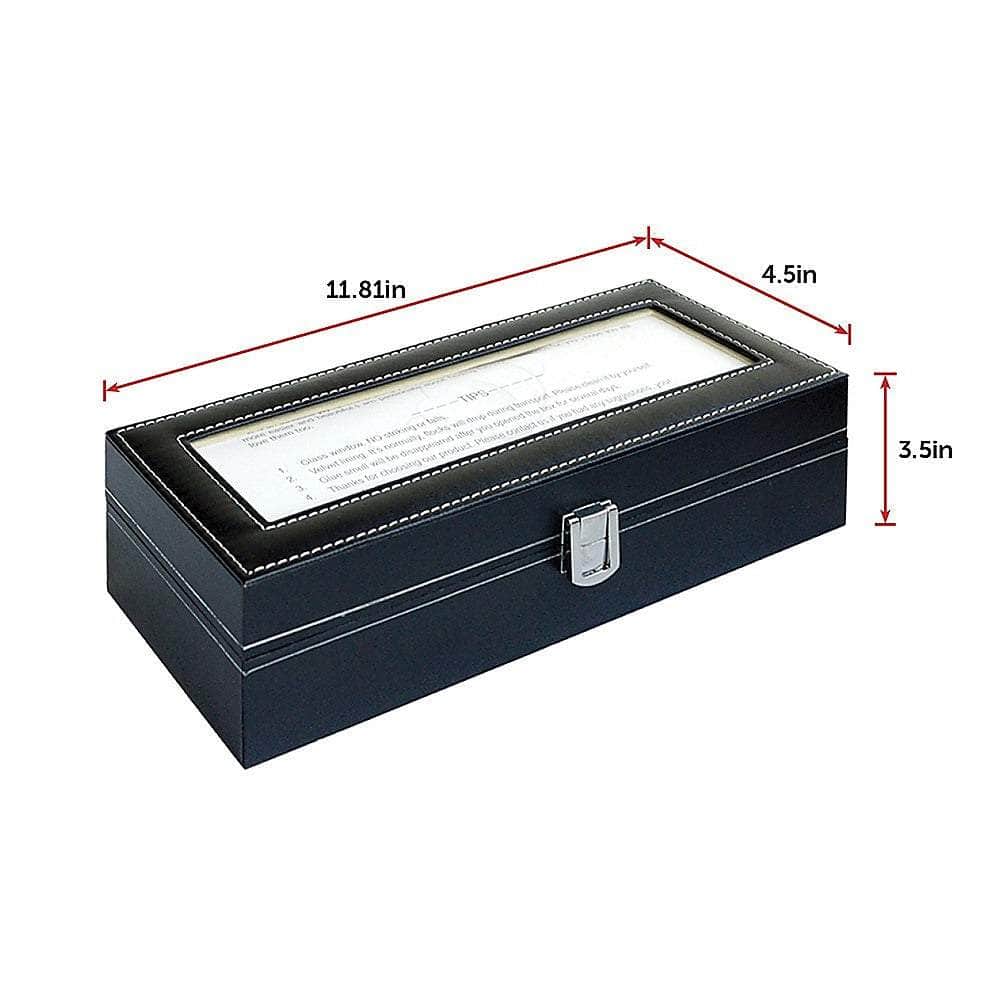 6 Slot Mens Watch Display Case Box Black Pu Leather