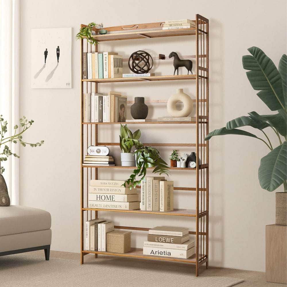 6-tier Bamboo Bookshelf Bookcase Adjustable Display Shelf