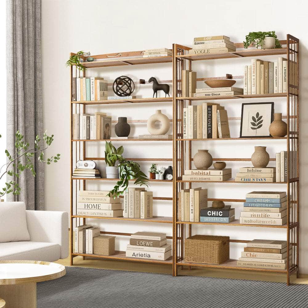 6-tier Bamboo Bookshelf Bookcase Adjustable Display Shelf