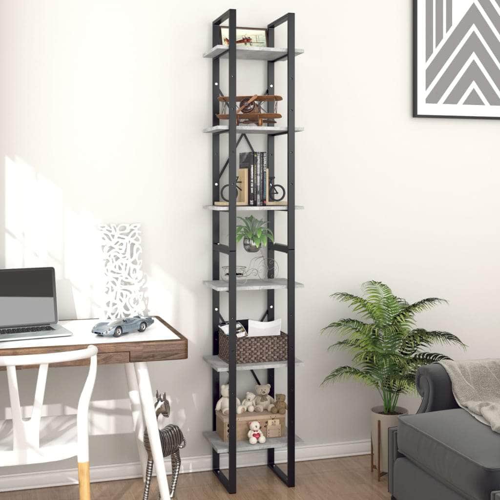 6-Tier Book Cabinet Standing Shelves Concrete Grey Chipboard